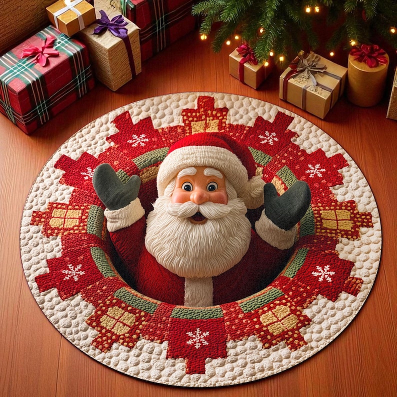 Outdoor Camping Decor Ideas - Felpudo redondo navideño de Papá Noel,